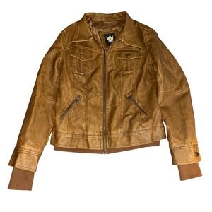 Lock & Love Faux Leather Jacket Women's Size L Brown Moto Style